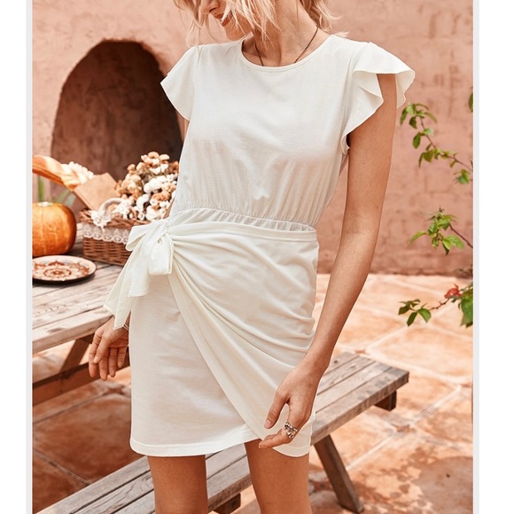 White Wrap Fitted Dress - Picture 1 of 1